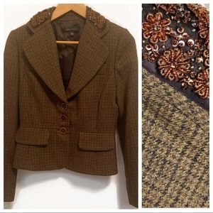 Banana Republic Wool Brown Plaid Sequined Collar Blazer-8